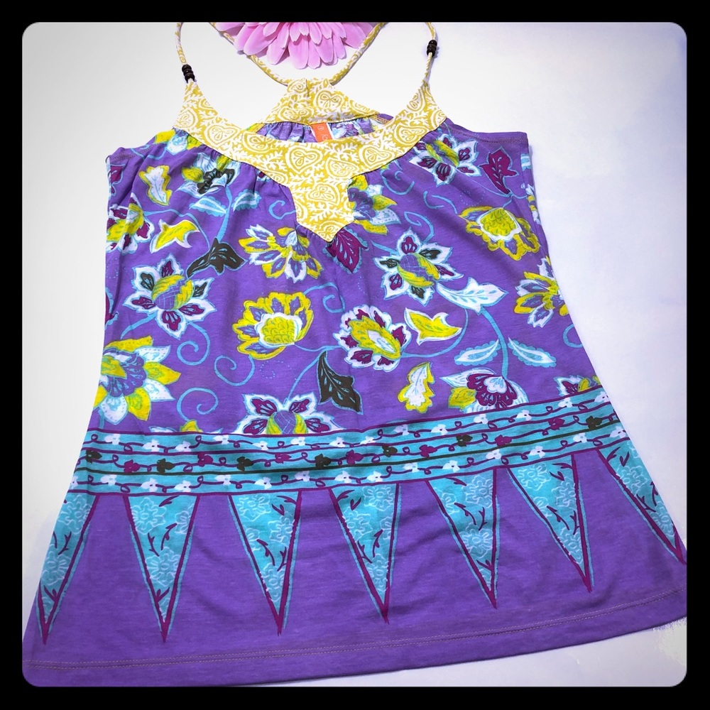 Lucy Mantra Floral Boho Bohemian Cami Yoga Athletic Racerback Tank Top